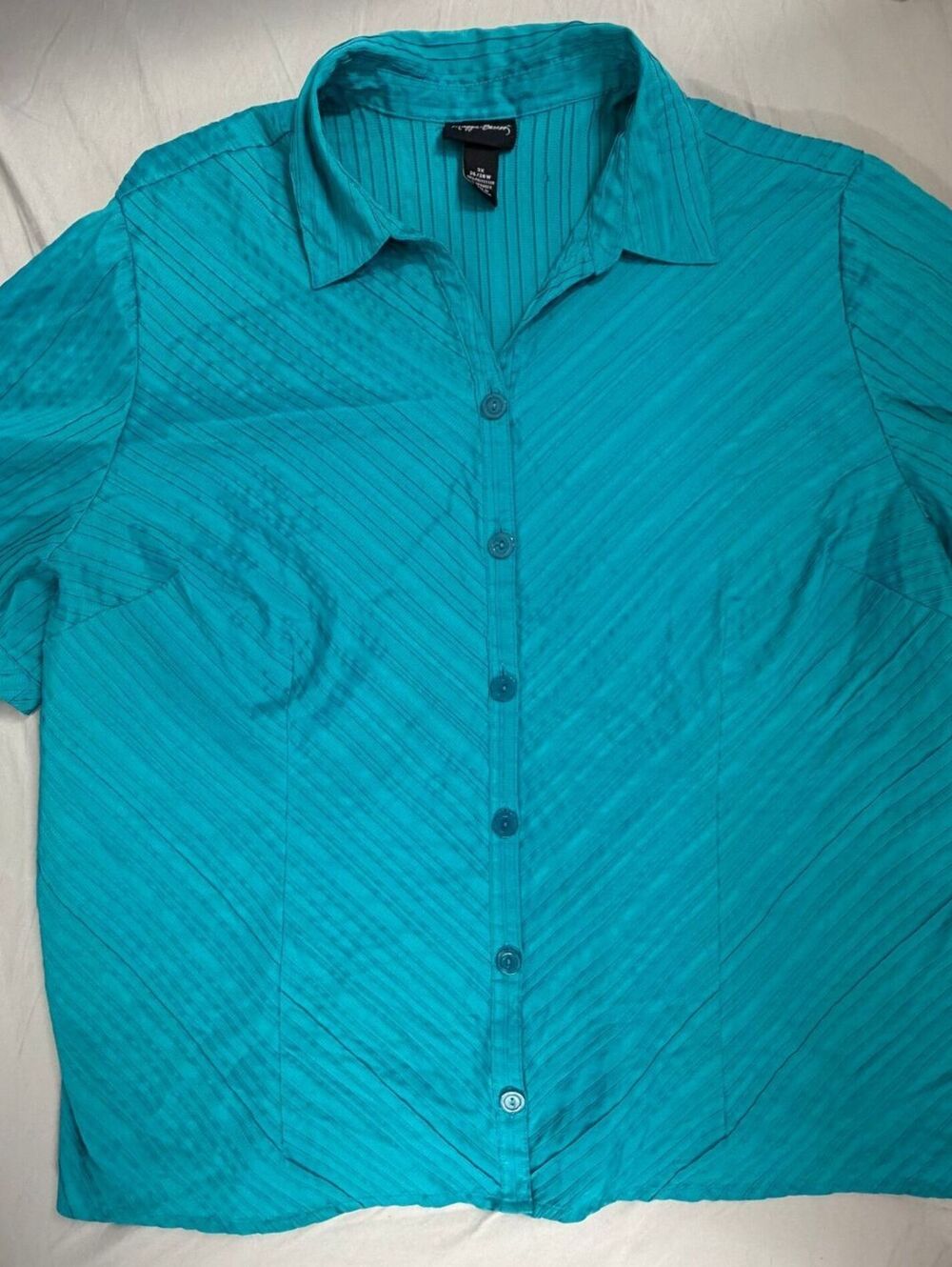 Maggie Barnes Women's Plus 3X Teal Short Sleeve Button-Up Shirt